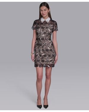 Halston Short-sleeve Collared Sheath Dress - Brown