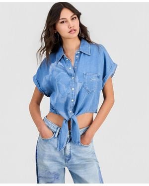 Guess Ambra Tie-front Short-sleeve Shirt - Blue