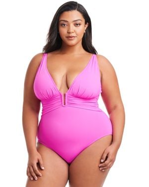 Bleu Rod Beattie Plus Size Key Item Plunge Plunging-neck Swimsuit - Pink