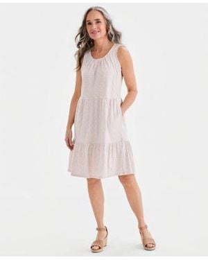 Style & Co. Style Co Printed Sleeveless Tiered Dress Macys Exclusive - Pink
