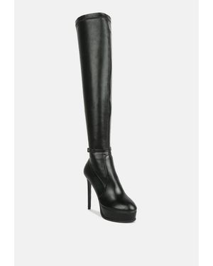 Rag & Co Twinkles Patent Stiletto Heeled Long Boots - Black