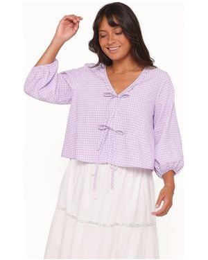 Petal & Pup Fainche Front Tie Ruffle Trim Long Sleeve Top - Purple