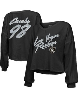 Majestic Maxx Crosby Las Vegas Raiders Off-shoulder Script Player Name Number Cropped Long Sleeve V-neck T-shirt - Black
