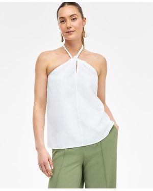 INC International Concepts Linen-blend Braided Halter Top - Green
