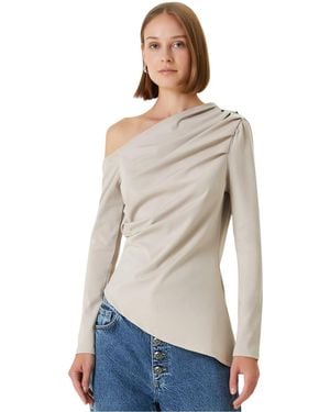 Pcfg Draped Long-sleeve Polyester-blend Top - White