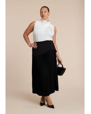 Eloquii Mixed Media Pleated Skirt - Black