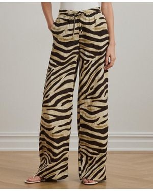 Ralph Lauren Zebra Print Linen Wide Leg Pants Xs 3x - Natural