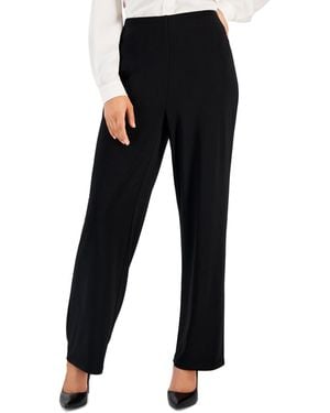 Anne Klein Essentials Ak Anne Klein Solid Interlock Twist Yarn Wide Leg Knit Pants P Xxs Xl - Black
