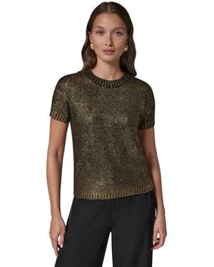 Donna Karan Foil Boucle Short-sleeve Crewneck Sweater - Green