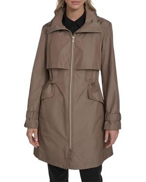 Cole Haan Zip Up Trench Coat With Stow Away Hood - Brown