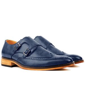 Gino Vitale Monk Strap Brogue Dress Shoes - Blue