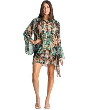 La Moda Clothing Short Buttoned Overshirt - Multicolor