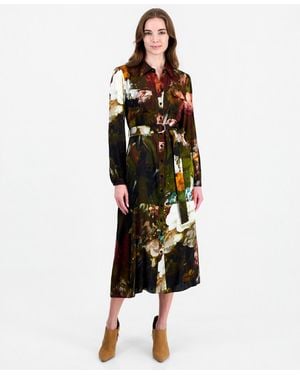 Tahari Mika Long-sleeve Floral-print Midi Dress - Multicolor