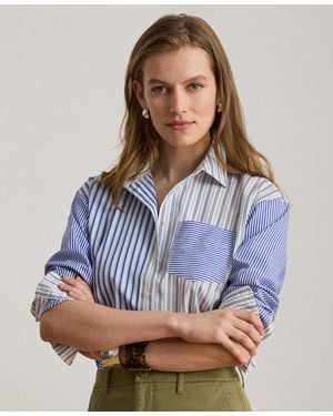 Ralph Lauren Spread Collar Striped Broadcloth Shirt - Blue