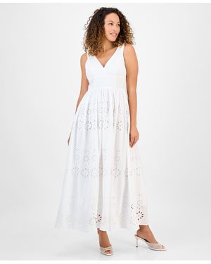 INC International Concepts Petite Cotton Eyelet V-neck Maxi Dress - White