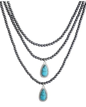 Adornia Turquoise Beaded Pendant Necklace - Metallic