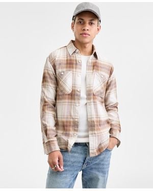Sun & Stone Sun + Stone Curry Long-sleeve Cotton Flannel Plaid Shirt - Natural