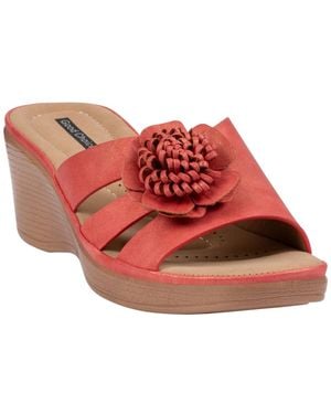 Gc Shoes Jenna Floral Slip-on Wedge Sandals - Red