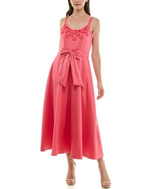 Taylor Floral-trim Bow-waist Midi Dress - Red