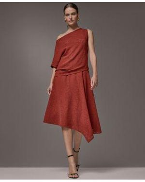 Donna Karan Asymmetric Neck Laser Cut Top Laser Cut High Low Skirt - Red