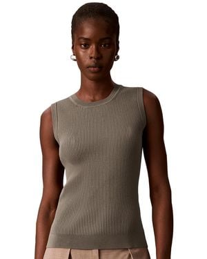 Calvin Klein Ribbed Crewneck Sleeveless Tank - Brown
