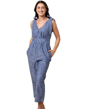 Hope & Henry Sleeveless Bow Shoulder Jumpsuit - Blue