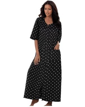 Dreams & Co. Long French Terry Zip-front Robe - Black