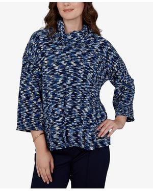 Ruby Rd. Petite Spacedye Cowl Neck 3/4-sleeve Top - Blue