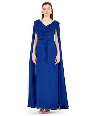 Amiri Cowl Neck Flare Sleeved A-line Gown - Blue