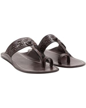 Mango Stitching Detail Leather Sandals - Brown