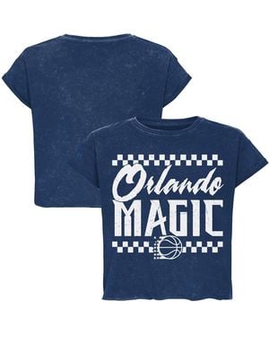 Sportiqe And Orlando Magic Rock Roll Collection Gwen Premium Mineral Wash Cropped T-shirt - Blue