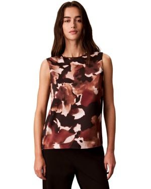 Calvin Klein Sleeveless Crewneck Floral-print Tank - Red