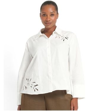 Estelle Plus Size Kalani Relaxed-fit Embroidered Cotton Shirt - White