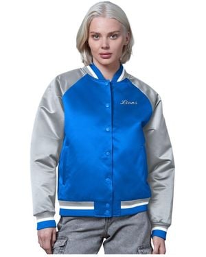 Starter Blue/silver Detroit Lions Satin Full-snap Vintage Varsity Jacket