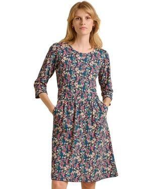 Brakeburn Freya 3/4 Sleeve Round Neck Dress - Blue