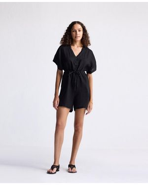 REISTOR V Neck Drawstring Romper - Black