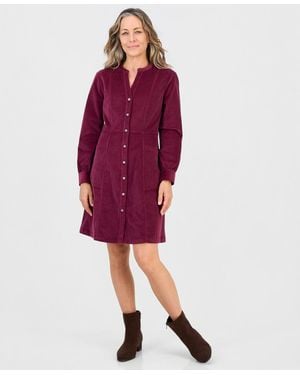Style & Co. Petite Long-sleeve Corduroy Fitted Dress - Red