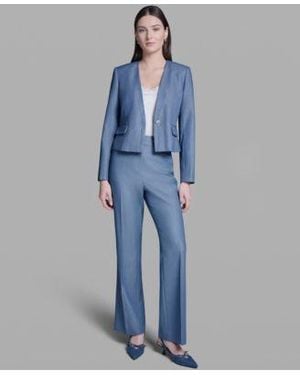 BCBGMAXAZRIA One Button Faux Denim Jacket High Rise Wide Leg Pants - Blue