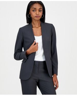 BarIII Collarless Open-front Bi-stretch Blazer - Blue