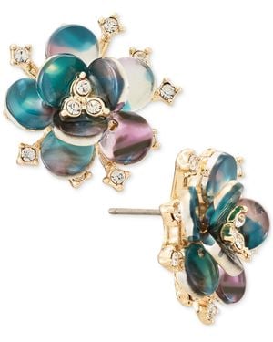 Lonna & Lilly Crystal Gold-tone Flower Stud Earrings - Blue
