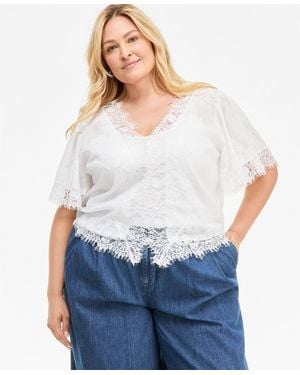 On 34th Plus Size Lace Short-sleeve Blouse - White