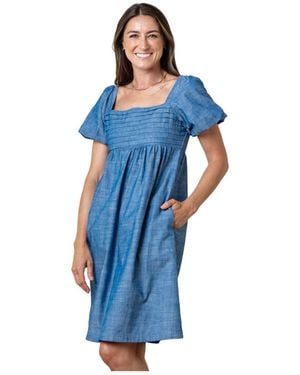 Hope & Henry Organic Ruched Bodice Chambray Dress - Blue