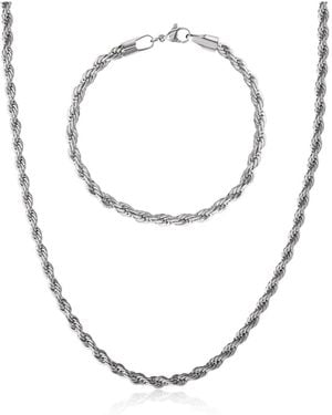 Lucky Brand Stainless Steel Rope Chain Necklace & Bracelet Set - White