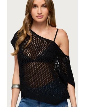 Edikted Trix Off Shoulder Open Knit Top - Black