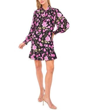 Cece Long-sleeve Keyhole Bow Tie Mini Dress - Red