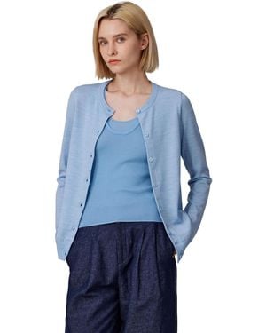 Jennie Liu 100% Merino Wool Light Weight Cardigan | Ultra Soft Fine-gauge Sweaters Machine Washable - Blue