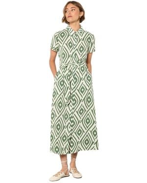 Apricot Short Sleeve Midi Shirt Dress - Green