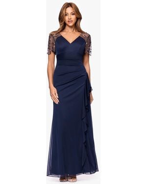 Xscape Beaded V-neck Dress - Blue