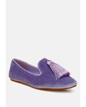 Rag & Co Tromso Iconic Tassel Detail Velvet Loafers - Purple