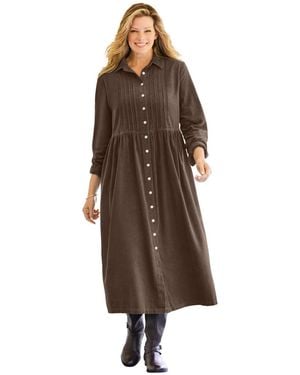 Woman Within Plus Size Button Front Corduroy Dress - Brown